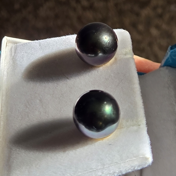 Tahitian Black Pearl Earrings 13mm in 14k Yellow Gold - Picture 8 of 10